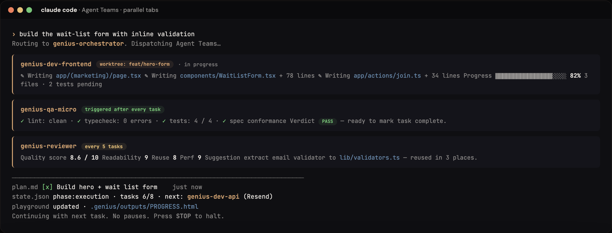 Claude Code spawning genius-dev agent