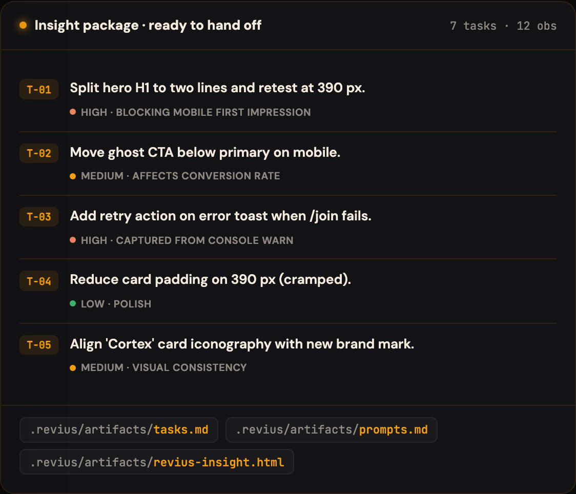 Revius tasks.md output